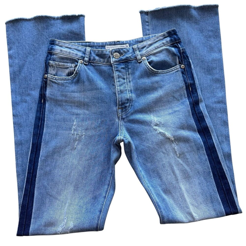 SILVIAN HEACH Jeans 28 Farrah Flare Leg Raw Hem Button Fly Boho Western PRISITNE